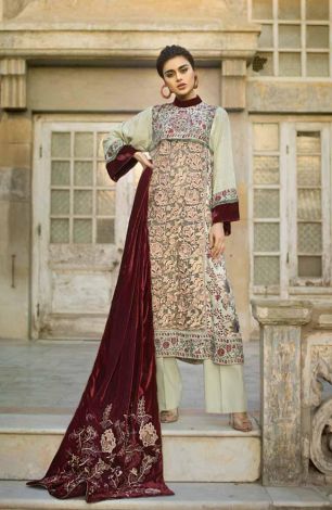 Tena Durrani Winter Shawl Collection by ALZOHAIB - 3 Piece Embroidered Stitched Suit TD 01B