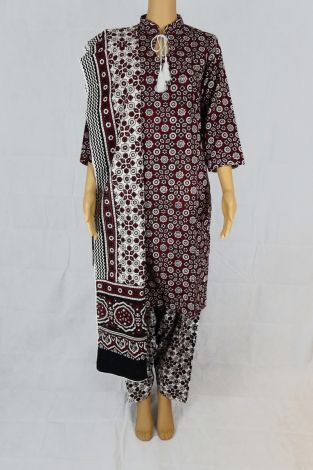 Maroon Traditional Ajrak Cotton Suit - Shalwar
