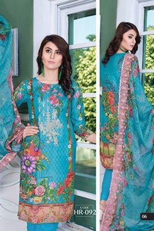 Turquoise Digital Printed & Embroidered 3PC - Hajvery