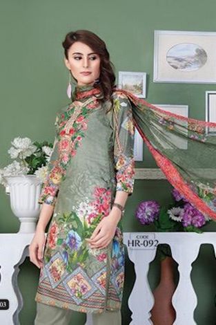 Green Digital Printed & Embroidered 3PC - Hajvery 