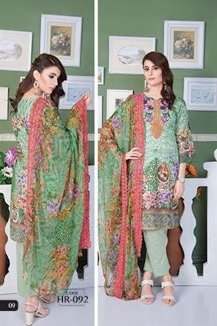 Light Green Digital Printed & Embroidered 3PC - Hajvery 